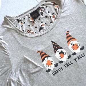 Spooky Night Womens M Happy Fall Y'all Long Sleeve Halloween Gnomes Shirt Autumn